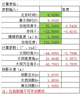 光伏方陣間距、陰影分析計算表格